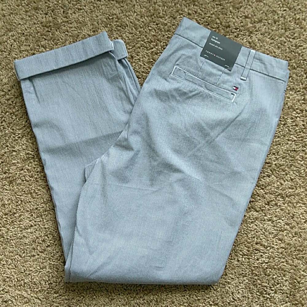 NWT. Blue pinstripe TH stretch slim chino